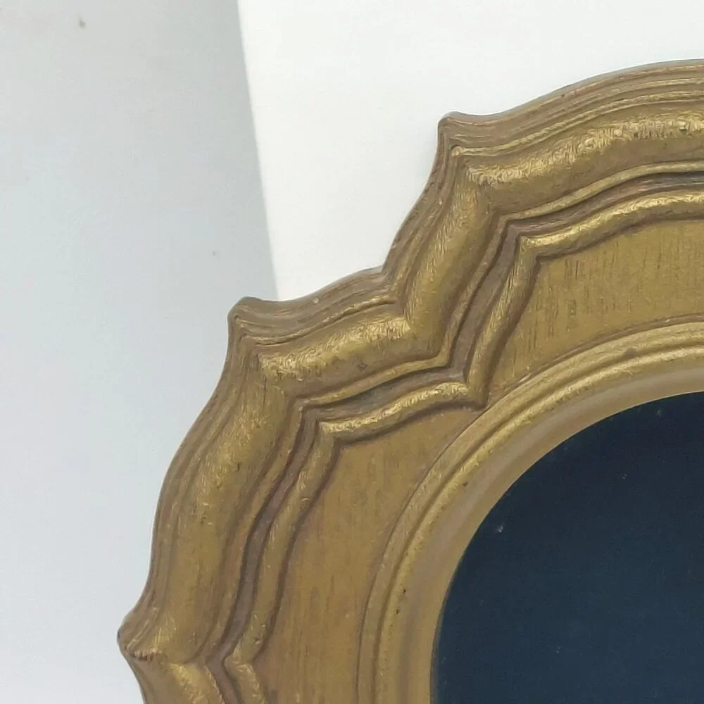 Vintage Hollywood Regency Ornate Gold Plastic Wall Mirror Florentine Style 9.25”